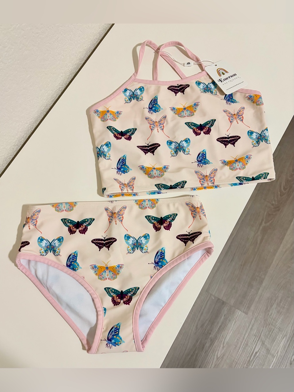 Emerson & Kids Butterfly Two-Piece Swimsuit in Light Pink